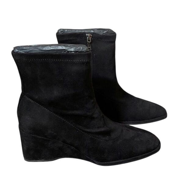 Aerosoles Faux Suede Wedge Ankle Boots Anouk Black Size 9 - Picture 6 of 8